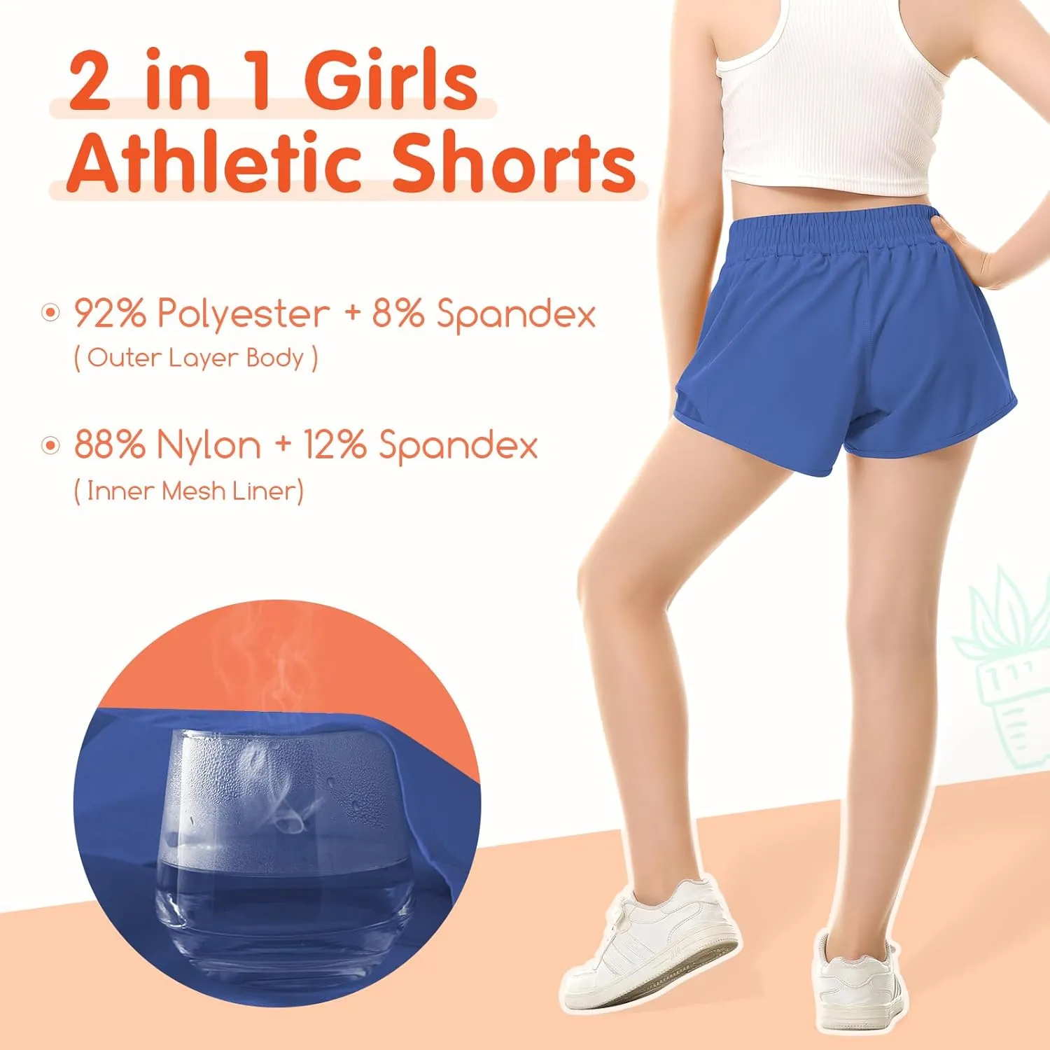QooNoo Girls Athletic Shorts with Zipper Pocket Lightweight Elastic Waist Running Shorts for Teen Girls Kids Active Sports