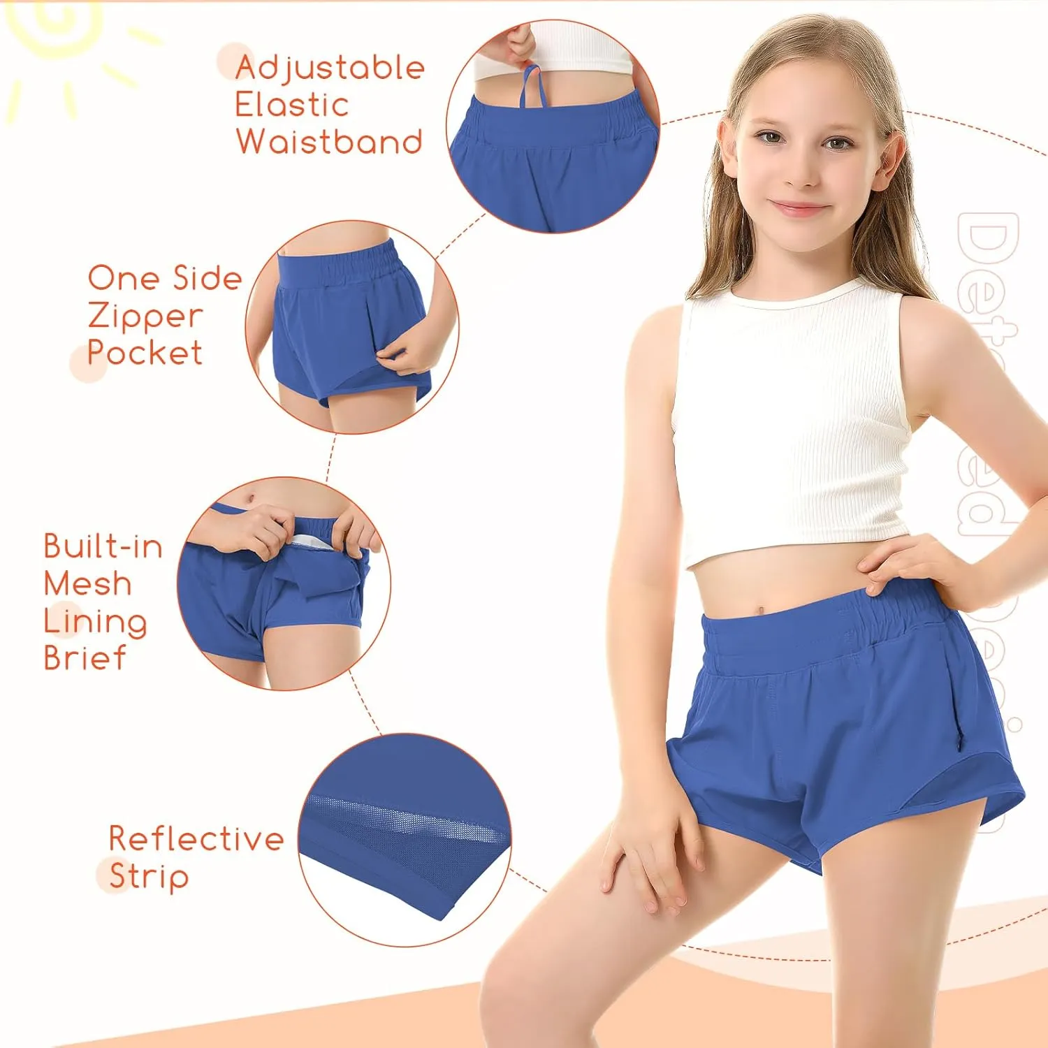 QooNoo Girls Athletic Shorts with Zipper Pocket Lightweight Elastic Waist Running Shorts for Teen Girls Kids Active Sports
