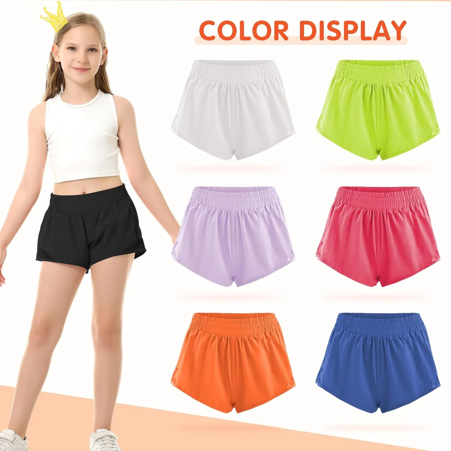 QooNoo Girls Athletic Shorts with Zipper Pocket Lightweight Elastic Waist Running Shorts for Teen Girls Kids Active Sports