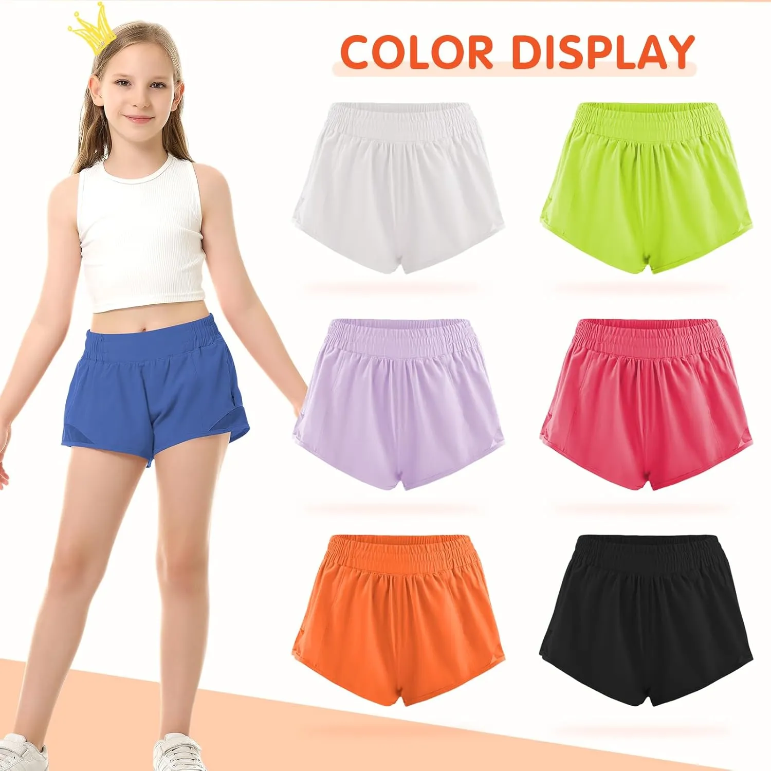 QooNoo Girls Athletic Shorts with Zipper Pocket Lightweight Elastic Waist Running Shorts for Teen Girls Kids Active Sports