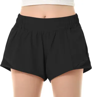 QooNoo Girls Athletic Shorts with Zipper Pocket Lightweight Elastic Waist Running Shorts for Teen Girls Kids Active Sports