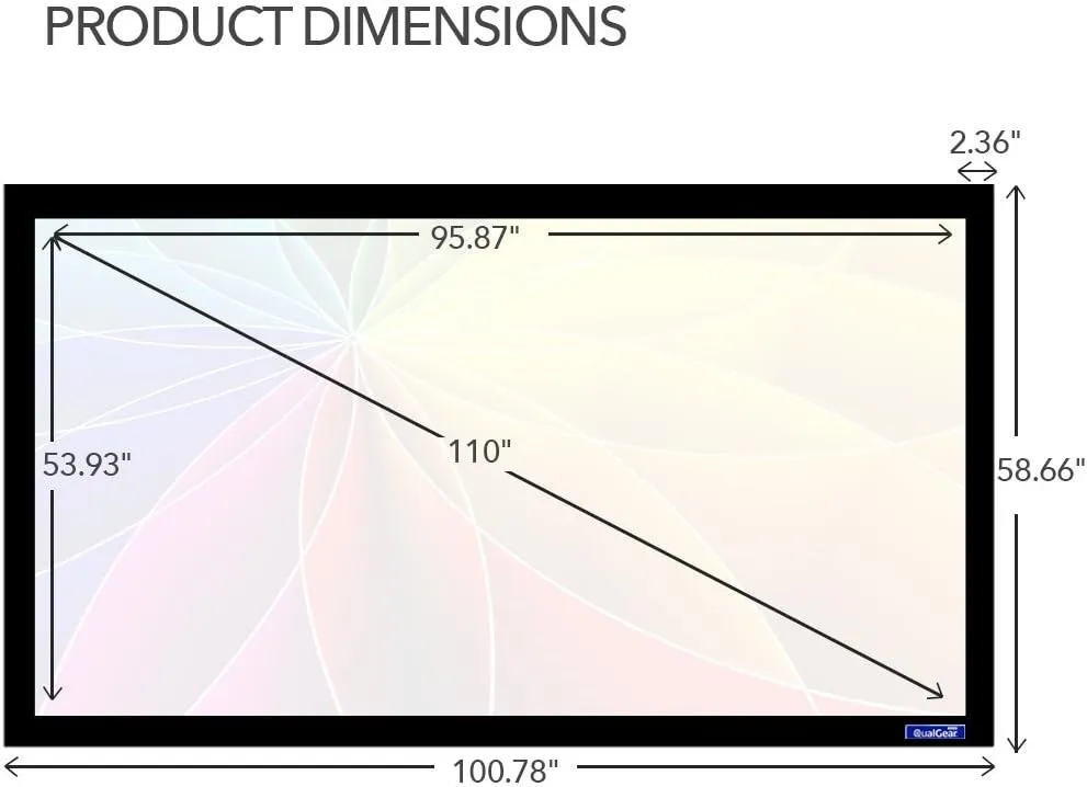 QualGear 110-Inch Fixed Frame Projector Screen, 16: 9 3D High Reflective Silver at 2.5 Gain (Qg-PS-Ff6-169-110-S), High Reflective Silver 2.5 Gain