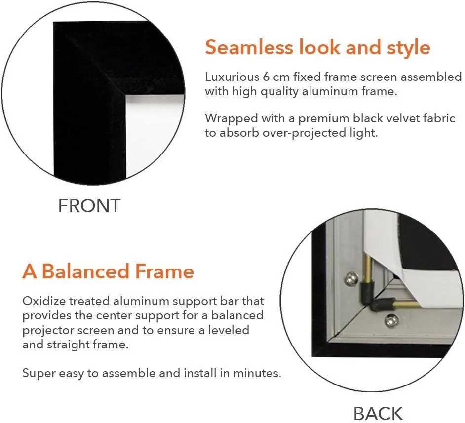 QualGear 110-Inch Fixed Frame Projector Screen, 16: 9 3D High Reflective Silver at 2.5 Gain (Qg-PS-Ff6-169-110-S), High Reflective Silver 2.5 Gain