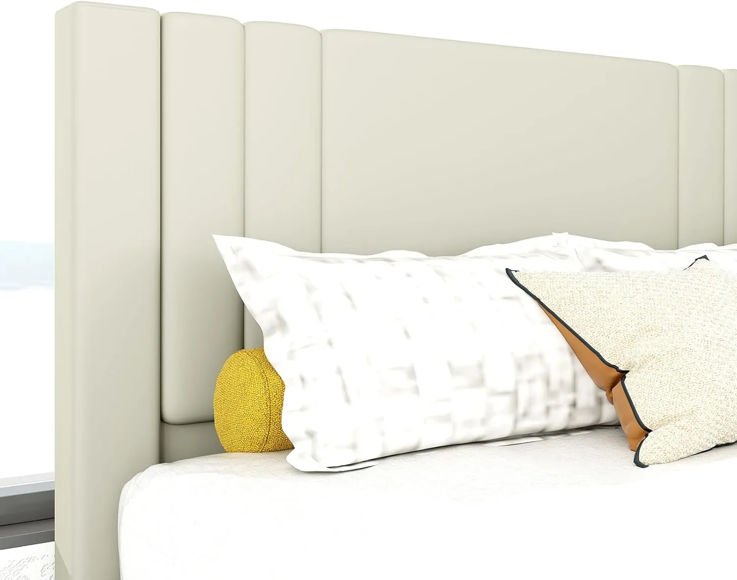 Queen Size Bed Frame, Velvet Upholstered Platform with Headboard, Beige(Beige, Queen (U.S. Standard))