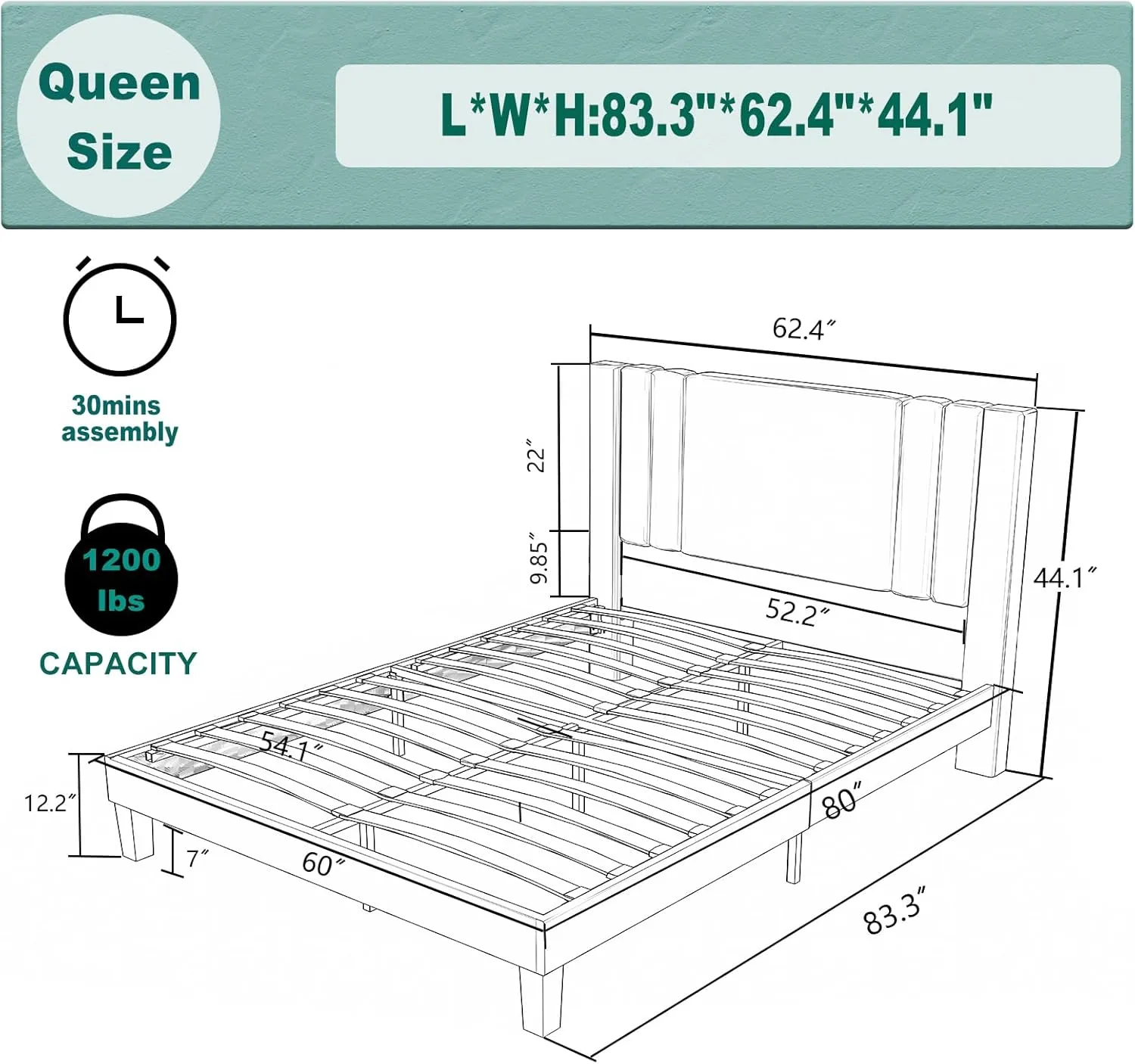 Queen Size Bed Frame, Velvet Upholstered Platform with Headboard, Beige(Beige, Queen (U.S. Standard))