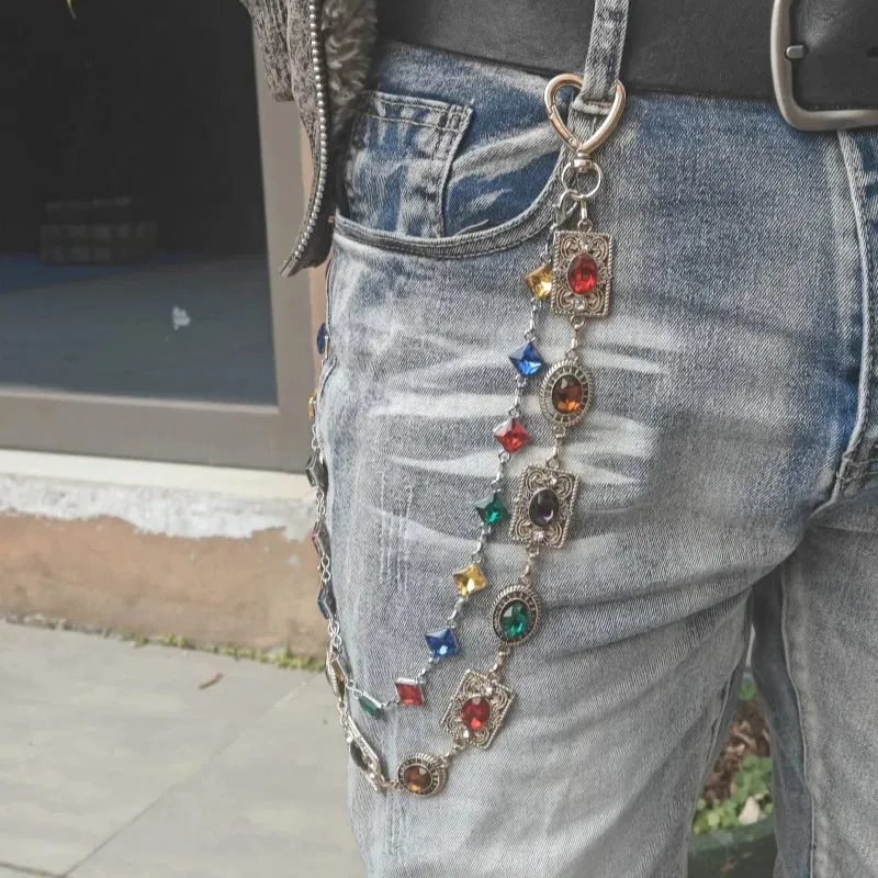"Retro Agate Colorful Pants Chain – Light Luxury Waist Accessory for Men & Women"