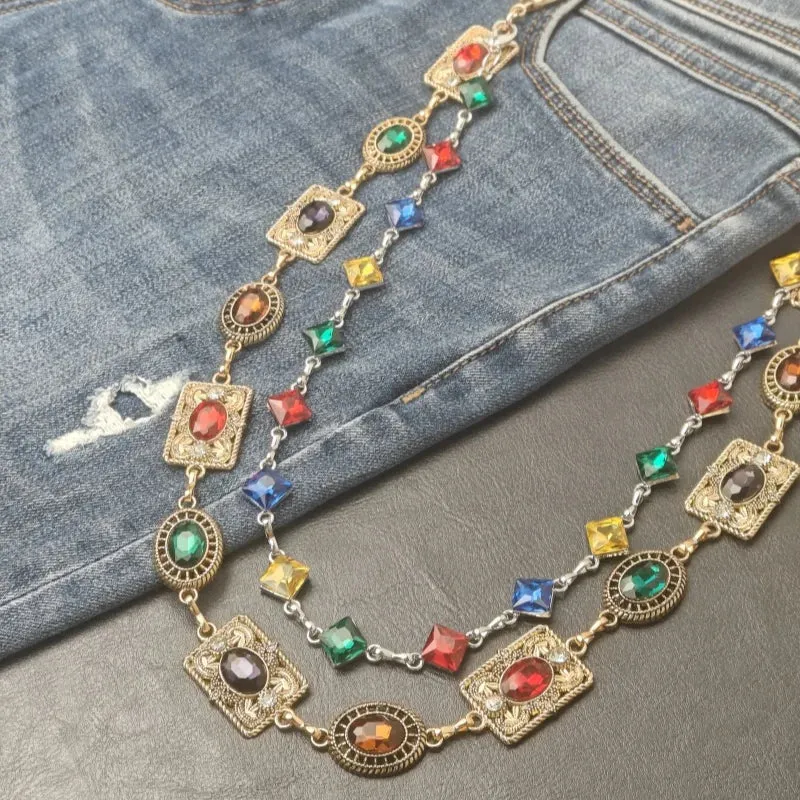 "Retro Agate Colorful Pants Chain – Light Luxury Waist Accessory for Men & Women"