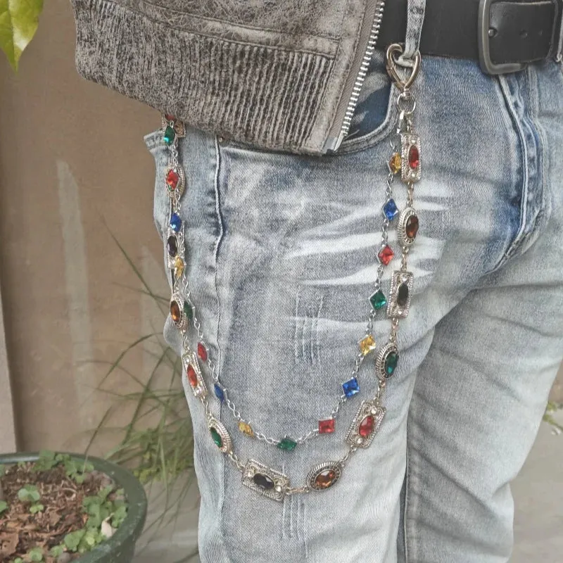 "Retro Agate Colorful Pants Chain – Light Luxury Waist Accessory for Men & Women"