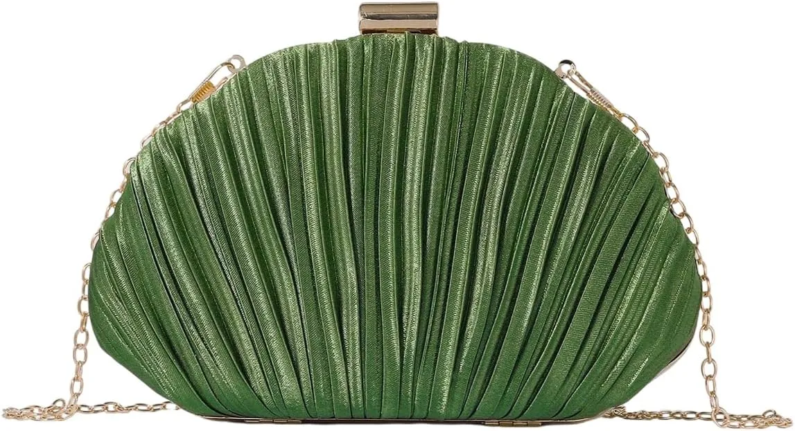 QWINEE Women's Shell Shaped Clutch Purse Ruched Mini Crossbody Bag Elegant Evening Handbag with Chain Strap