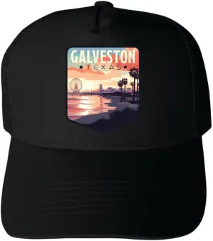 R and R Imports Galveston Texas Pleasure Pier Design Parent Row Cream Unisex Mesh Back Trucker Hat with Adjustable Snapback