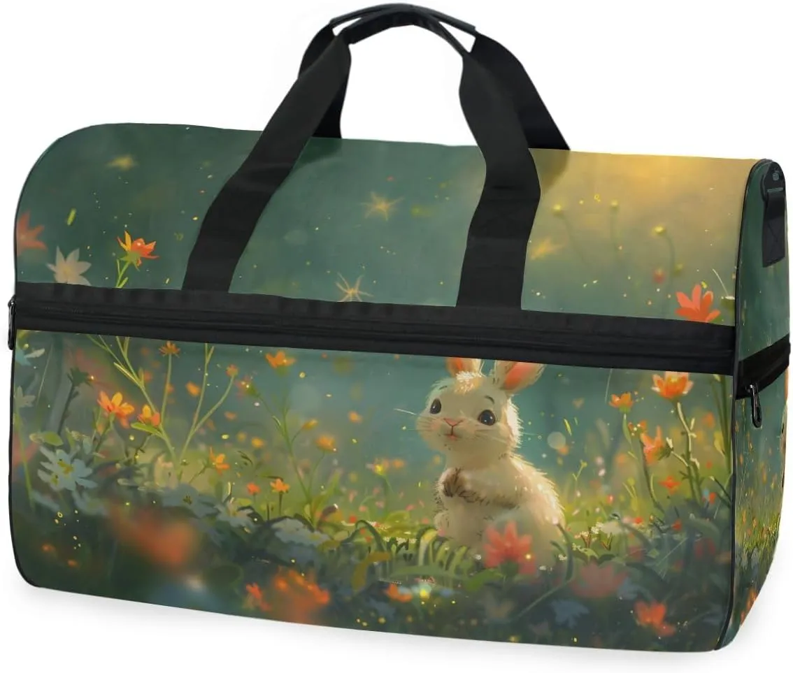 Rabbits Gardens Travel Duffel Bag Luggage Sports Gym Bags With Shoes Compartment Large Capacity Lightweight Duffle Bag For Men Women