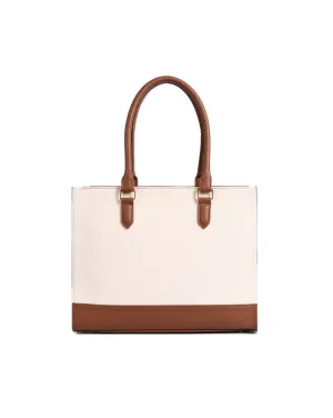 RACHEL TOTE BAG | BROWN AND OFF WHITE | MEDIUM