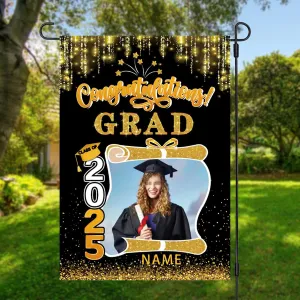 raduation arden Fla with Photo Class of 2025 Conrats rad Double Sided Yard Fla Decorative ifts(Orane)