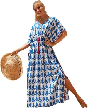 RanRui Kaftan Dresses for Women – Wave Neck Floral Plus Size Caftans Muumuu Dresses