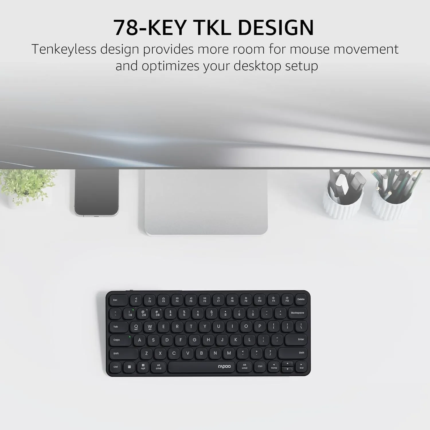 Rapoo E9050L Multi-Device Wireless Keyboard, Blade-Series E9050L 78-Key Ultra-Thin Keyboard, Support 4 Devices, Low-Profile, Quiet, USB-C, Rechargeable, Al-Alloy Frame, for Windows/Mac/Linux/Chrome