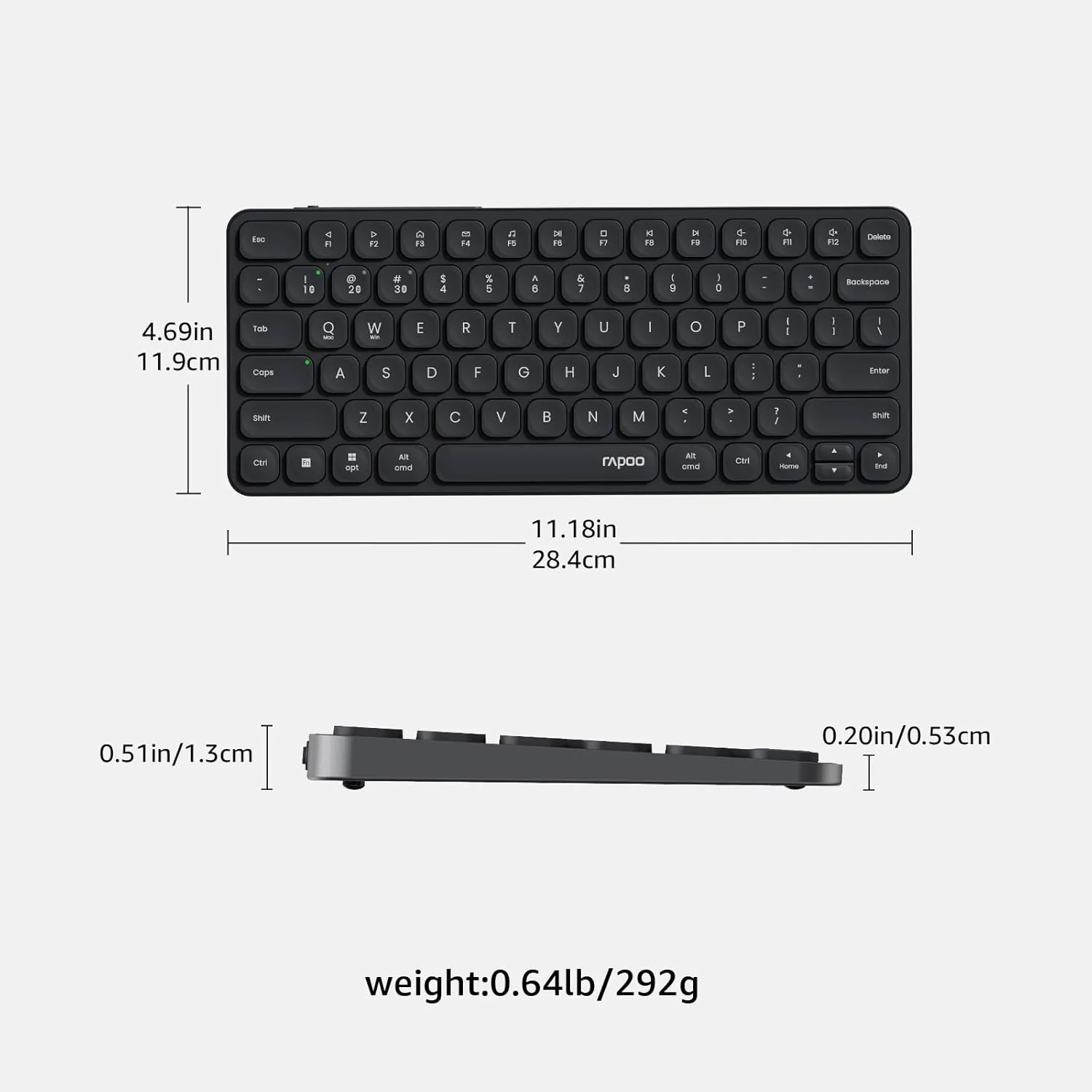Rapoo E9050L Multi-Device Wireless Keyboard, Blade-Series E9050L 78-Key Ultra-Thin Keyboard, Support 4 Devices, Low-Profile, Quiet, USB-C, Rechargeable, Al-Alloy Frame, for Windows/Mac/Linux/Chrome
