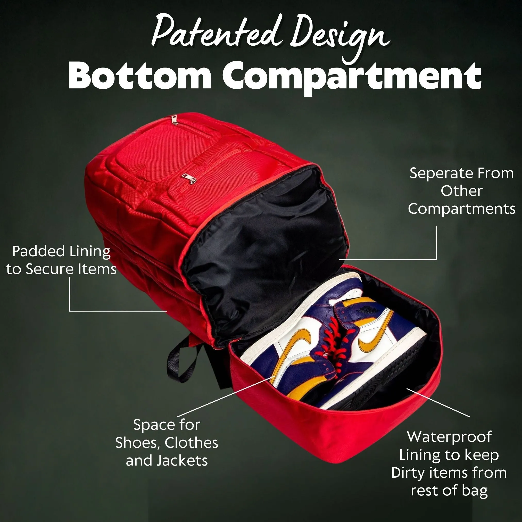 Red Leather Luxury Carry-On Backpack (Patented Signature Design)