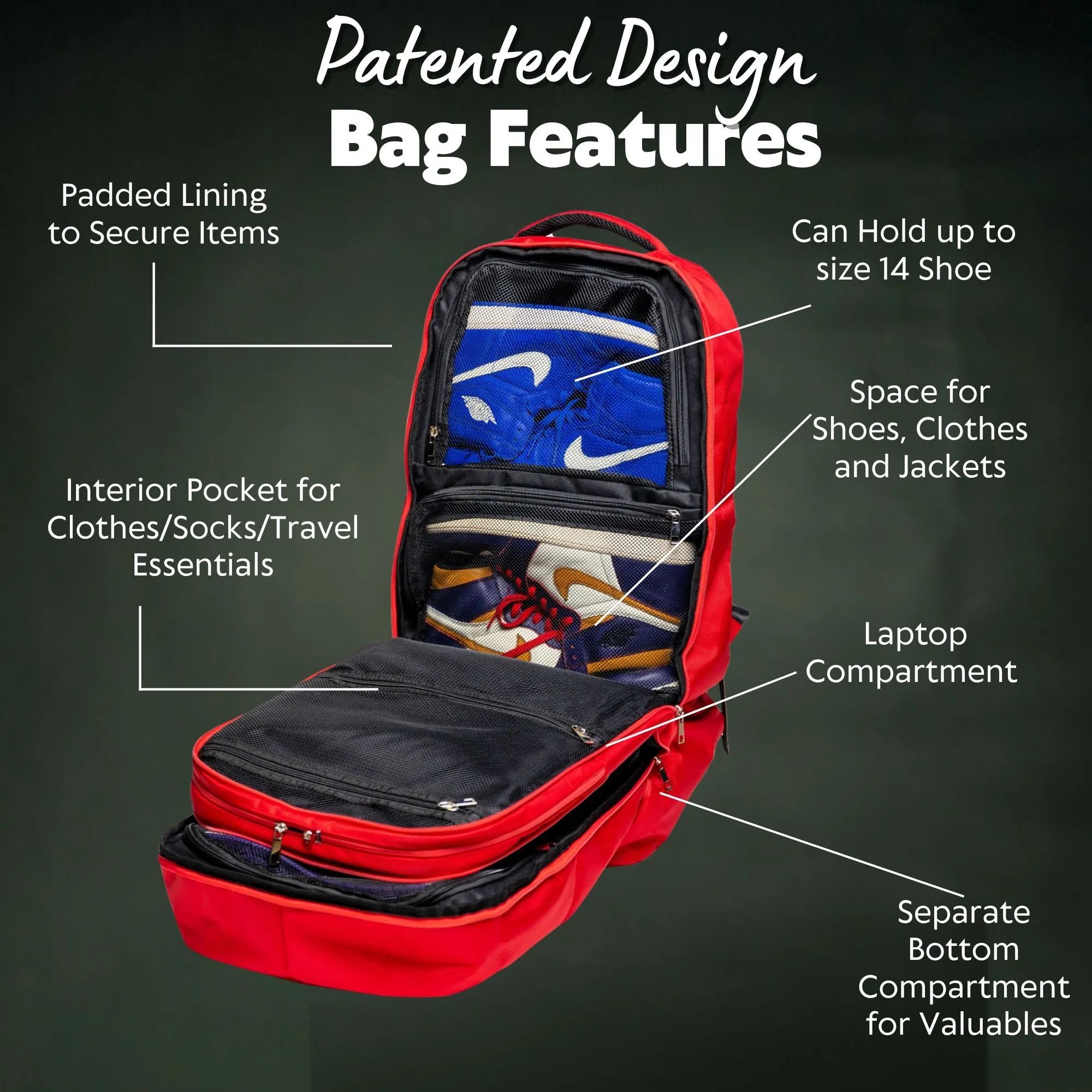 Red Leather Luxury Carry-On Backpack (Patented Signature Design)