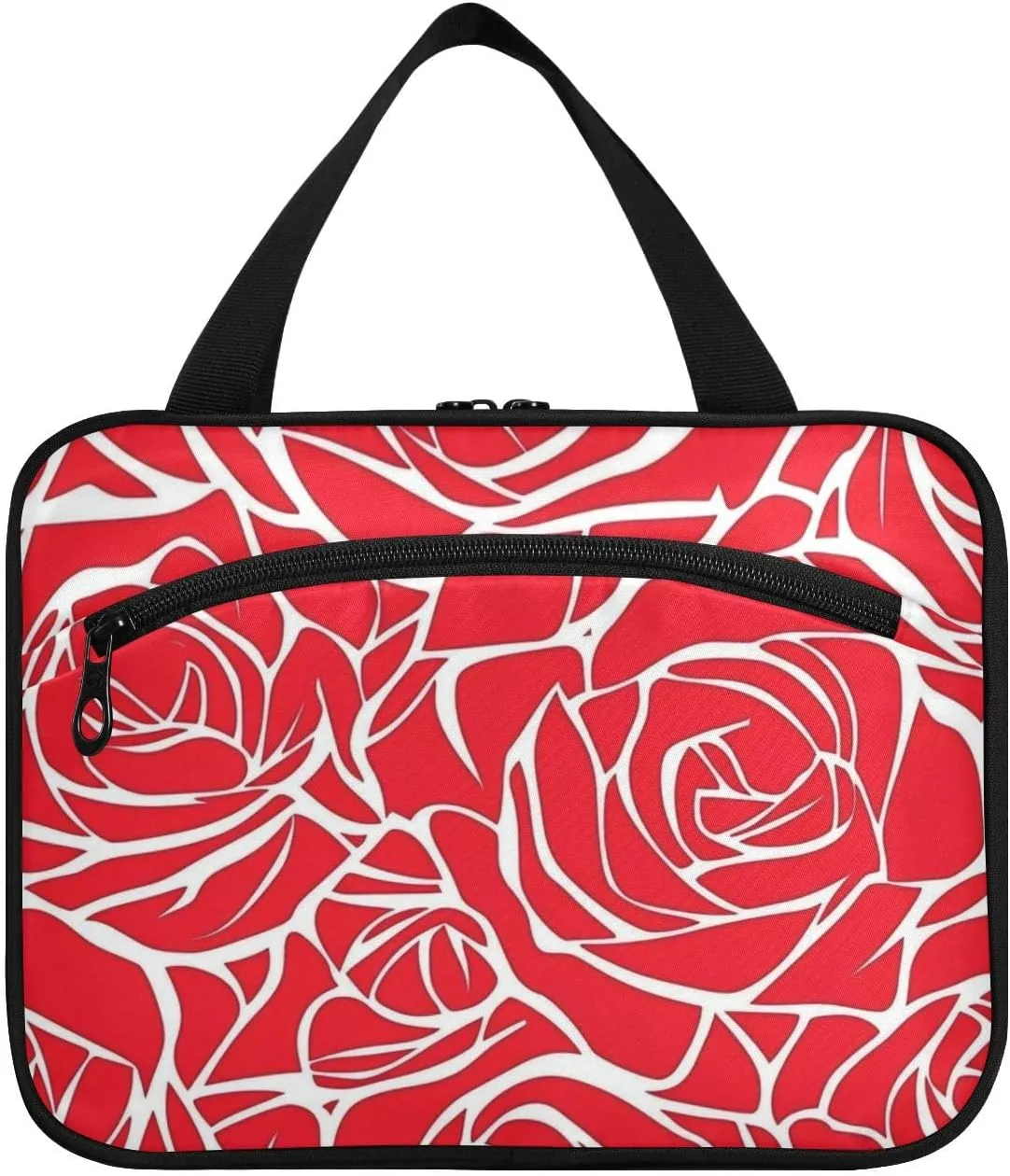 Red Rose Flowers Line Drawing hanging mens travel bag with hook, designer compact quilted makeup bag for travel accessories for women travel organizador de maquillaje para L