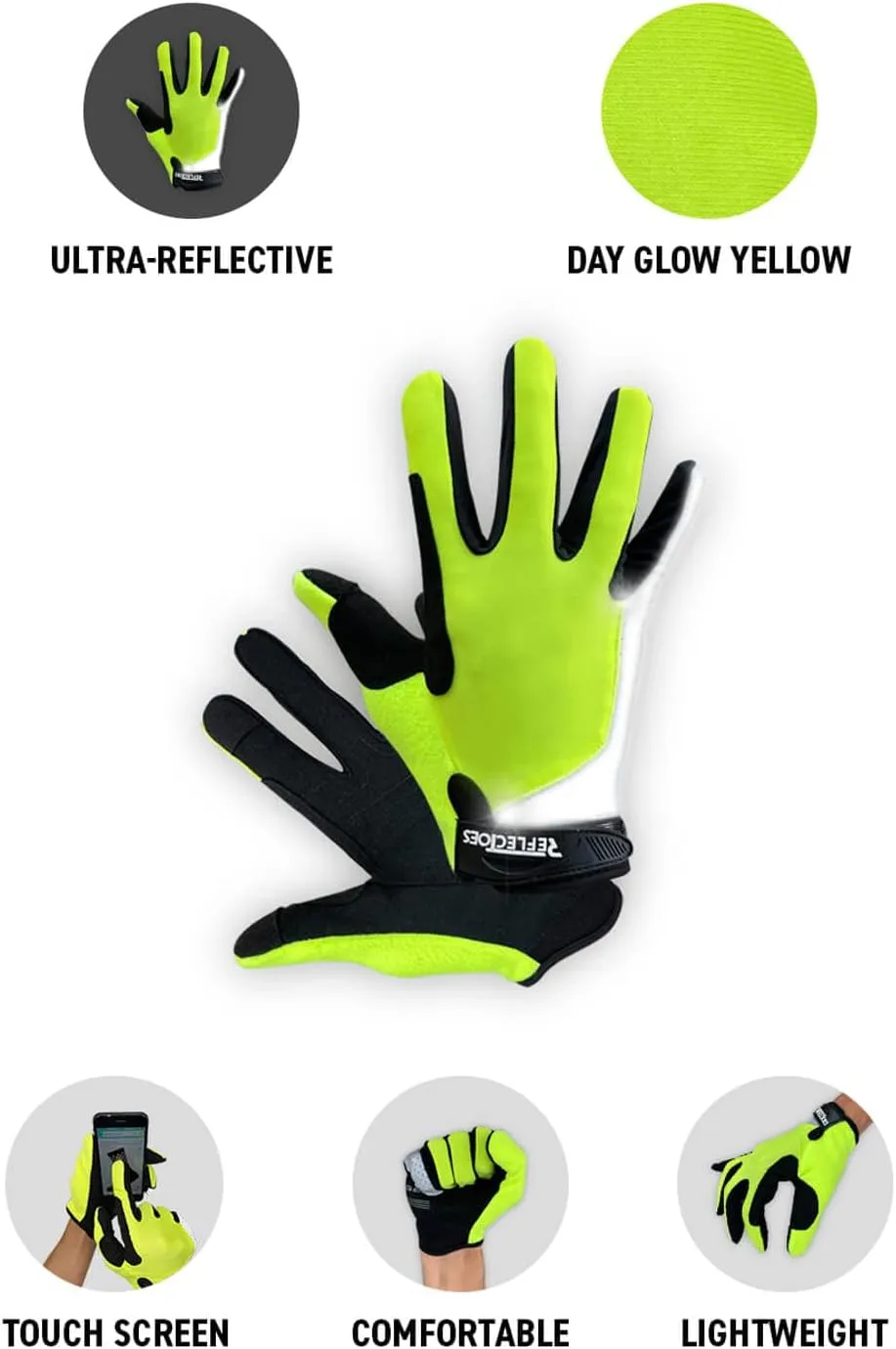 Reflective Summer Cycling Gloves for High Visibility – Fluorescent Hi-Vis Gloves with Biomotion Safety, Gel Padding & Touchscreen Fingers