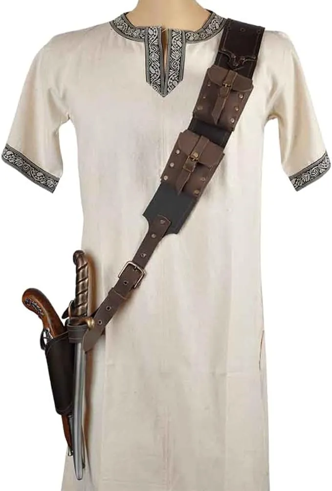 Renaissance Dual Sword Frog Belt Holster Medieval Adjustable Faux Leather Rapier Weapon Carry Case Waist Hanger Carrier