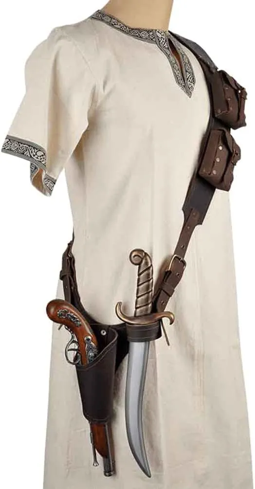 Renaissance Dual Sword Frog Belt Holster Medieval Adjustable Faux Leather Rapier Weapon Carry Case Waist Hanger Carrier