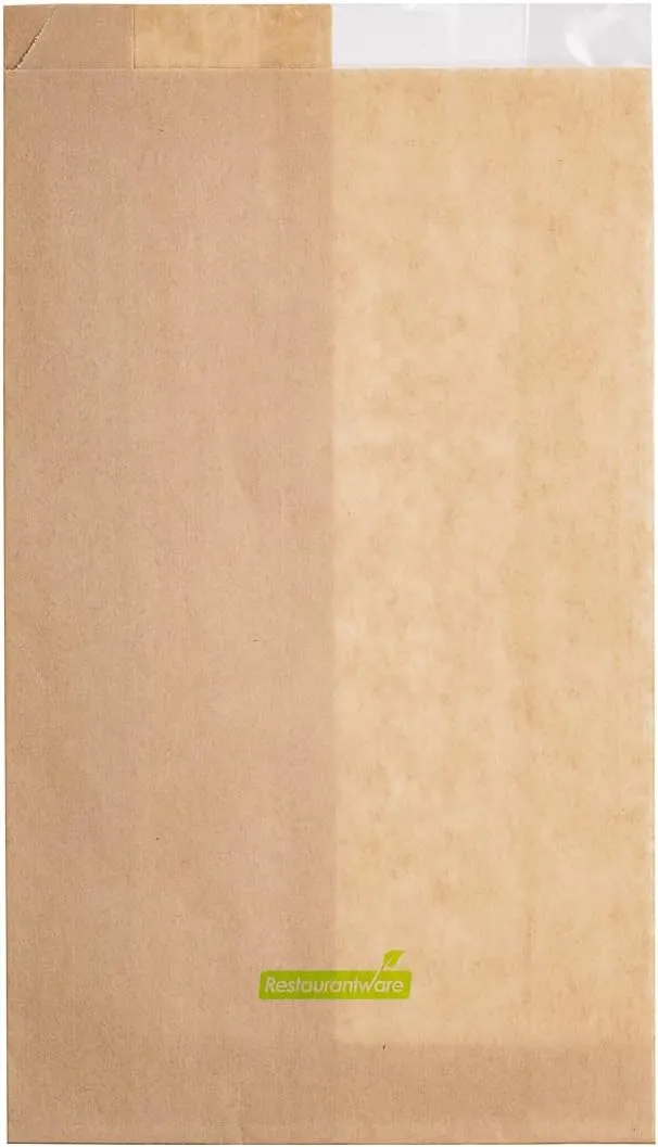 Restaurantware Bag Tek 6" x 2.5" x 10" Paper Bags For Snacks 100 Medium Paper Bread Bags - Disposable With Side Window Paper Kraft Snack Bags For Popcorn Cookies Fries And More