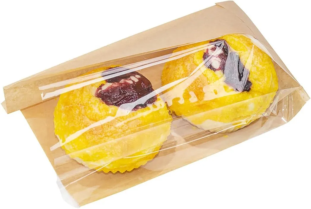Restaurantware Bag Tek 6" x 2.5" x 10" Paper Bags For Snacks 100 Medium Paper Bread Bags - Disposable With Side Window Paper Kraft Snack Bags For Popcorn Cookies Fries And More