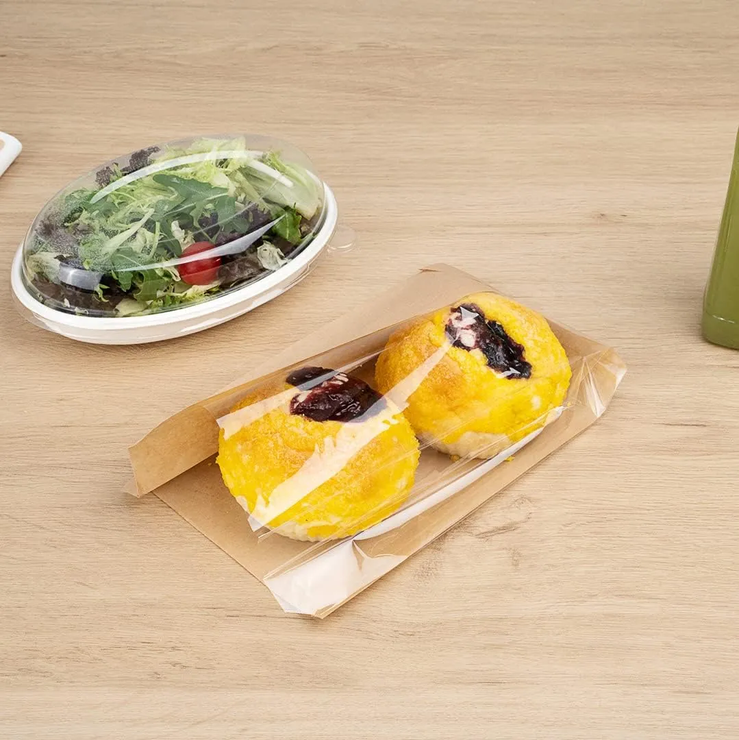 Restaurantware Bag Tek 6" x 2.5" x 10" Paper Bags For Snacks 100 Medium Paper Bread Bags - Disposable With Side Window Paper Kraft Snack Bags For Popcorn Cookies Fries And More