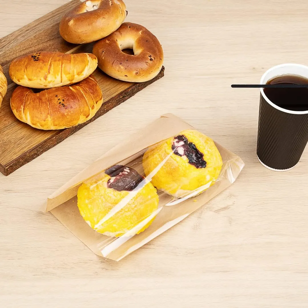 Restaurantware Bag Tek 6" x 2.5" x 10" Paper Bags For Snacks 100 Medium Paper Bread Bags - Disposable With Side Window Paper Kraft Snack Bags For Popcorn Cookies Fries And More