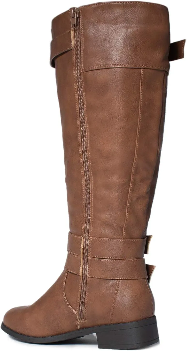 RF ROOM OF FASHION Madison Extra Wide Calf Buckle Knee High Riding Boots w Pocket