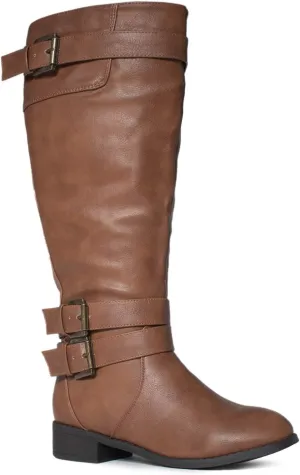 RF ROOM OF FASHION Madison Extra Wide Calf Buckle Knee High Riding Boots w Pocket