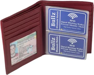 RFID Leather European Bifold Hipster Mens Wallet With Heavy Duty Vinyl Wallet Insert (Burgundy)