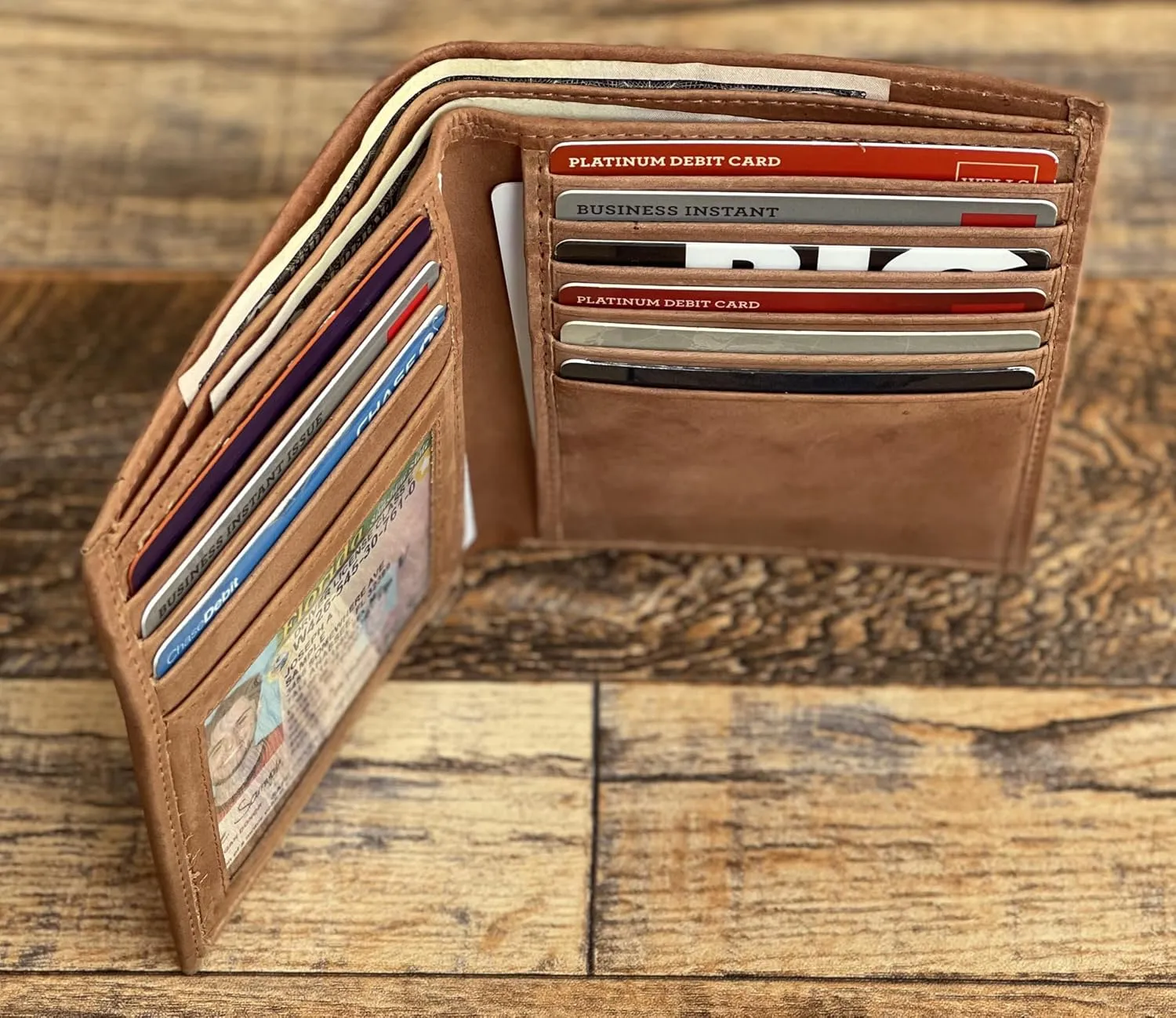 RFID Leather European Bifold Hipster Mens Wallet With Heavy Duty Vinyl Wallet Insert (Hunter)