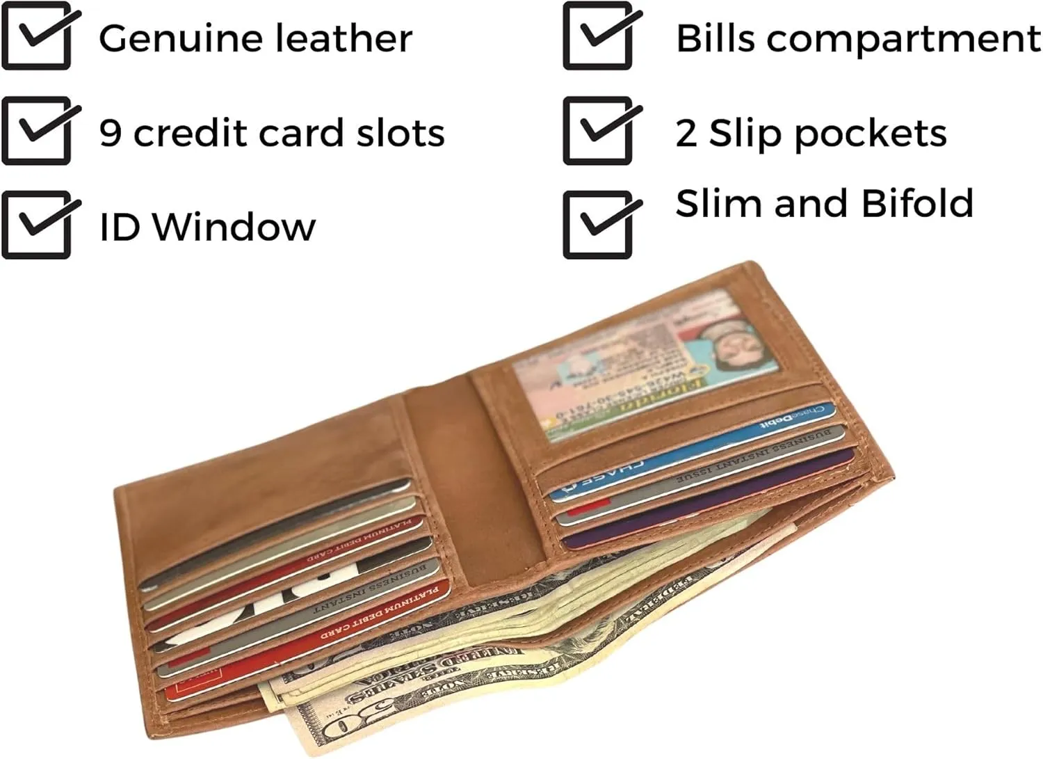 RFID Leather European Bifold Hipster Mens Wallet With Heavy Duty Vinyl Wallet Insert (Hunter)