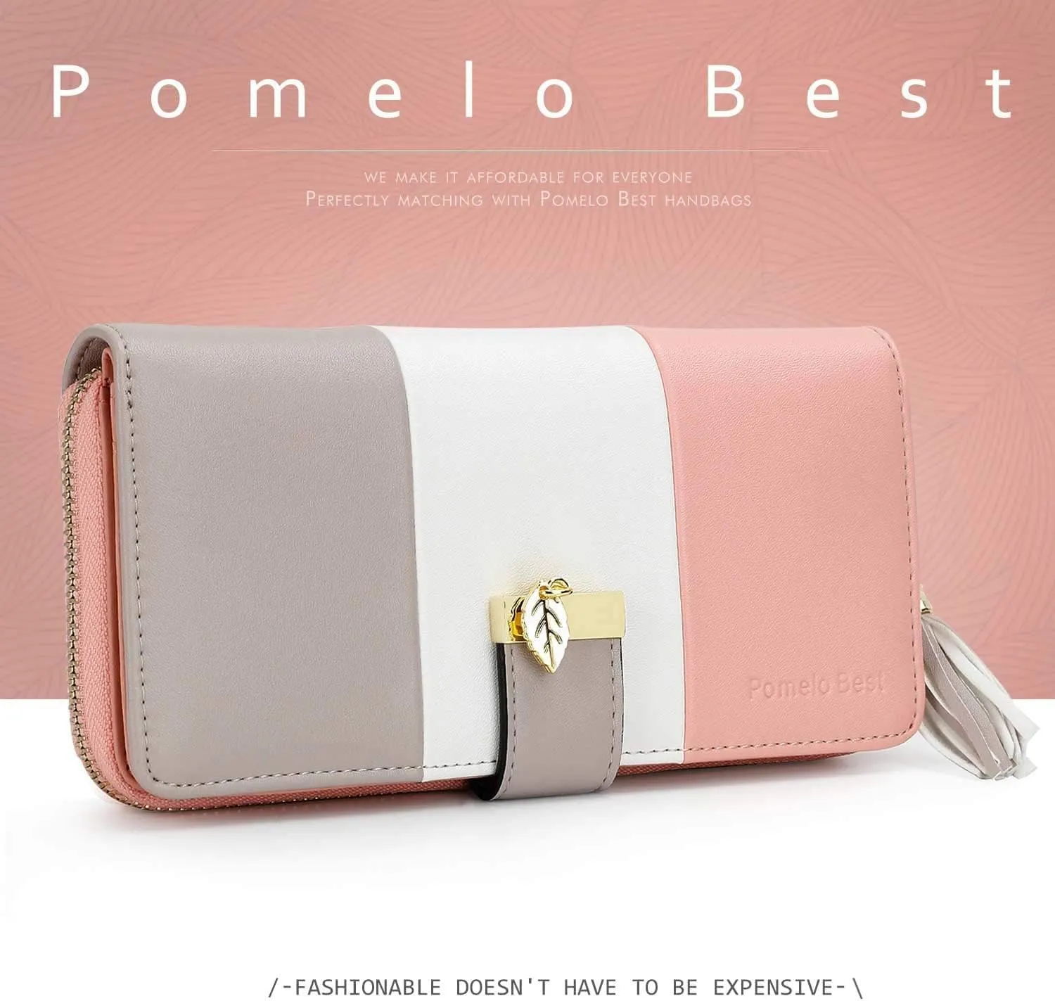 RFID Wallets for Women with Multiple Card Slots and Cellphone Compartment, Womens Wallet (pink/white/grey)