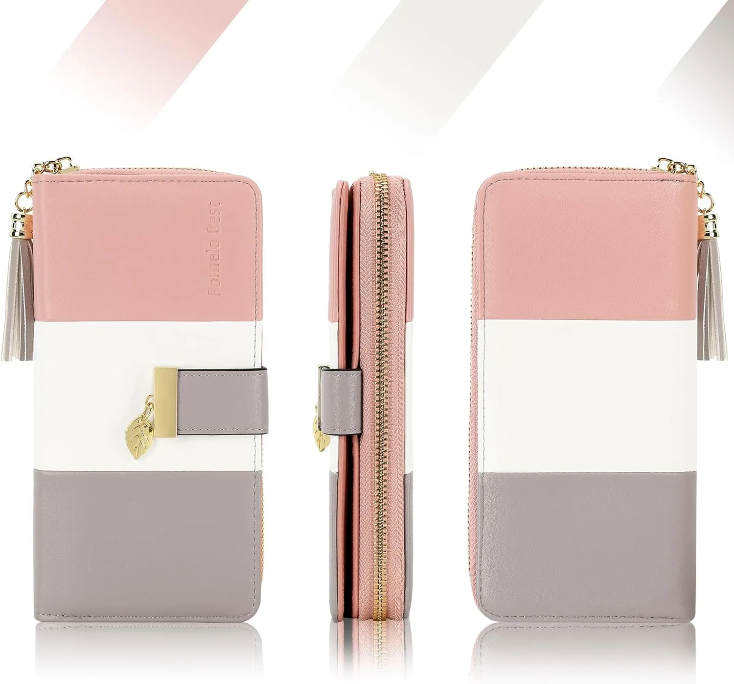 RFID Wallets for Women with Multiple Card Slots and Cellphone Compartment, Womens Wallet (pink/white/grey)