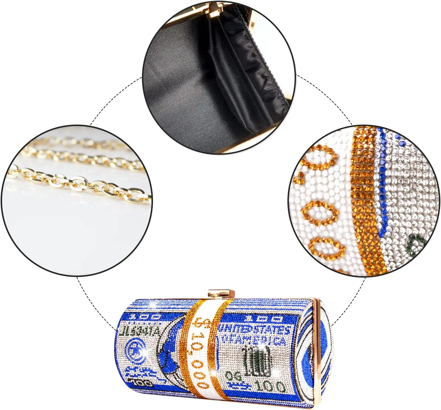 Rhinestone Clutch Purses for Women,Realistic Money Bag Purses for Party Diamond Novelty Purse Evening Handbag