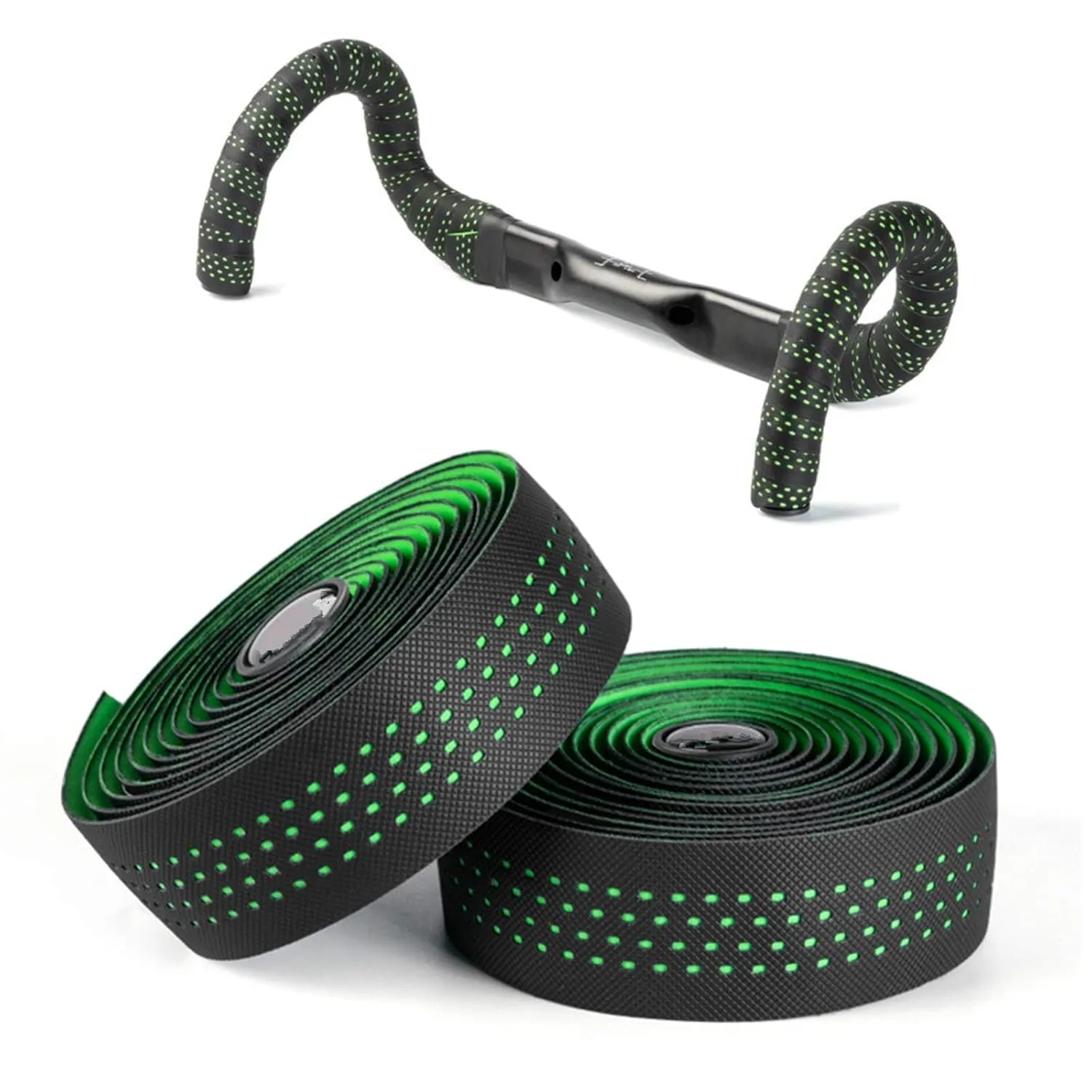 Road Bike Handlebar Tapes Made of EVA PU, Professional Road Bicycle Bar Tape, Racing Bike Handle Wraps, Bicycle Handlebar Grips Cover with End Plugs (Green)