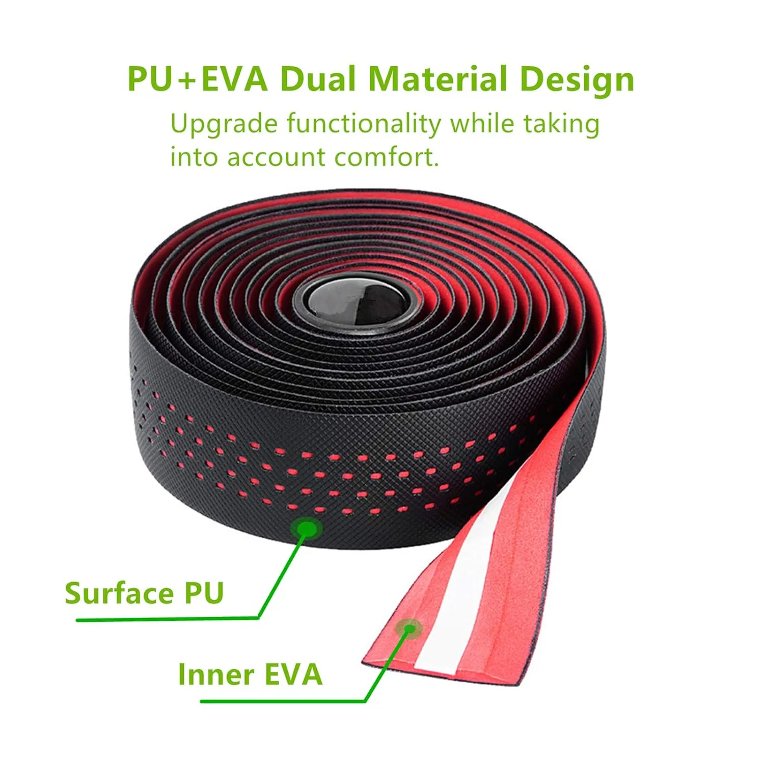 Road Bike Handlebar Tapes Made of EVA PU, Professional Road Bicycle Bar Tape, Racing Bike Handle Wraps, Bicycle Handlebar Grips Cover with End Plugs (Green)