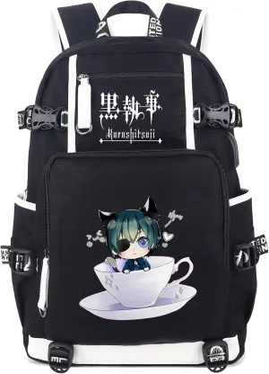 Roffatide Anime Black Butler Backpack Book Bag Laptop School Bag with USB Charging Port And Headphone Port