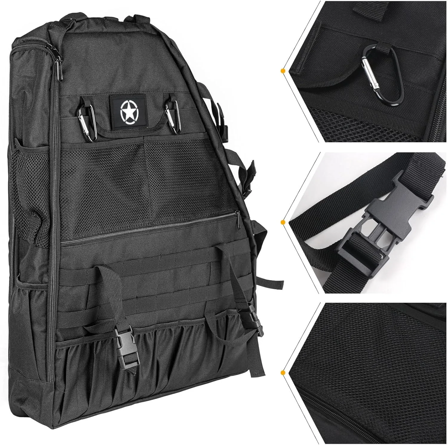 Roll Bar Storage Bag Multi-pocket Organizers Star Rear Cargo Cage Bag Saddlebag Compatible with 2007-2024 Jeep Wrangler JKU JLU 4-DOOR(NOT FOR 2-DOOR MODELS)