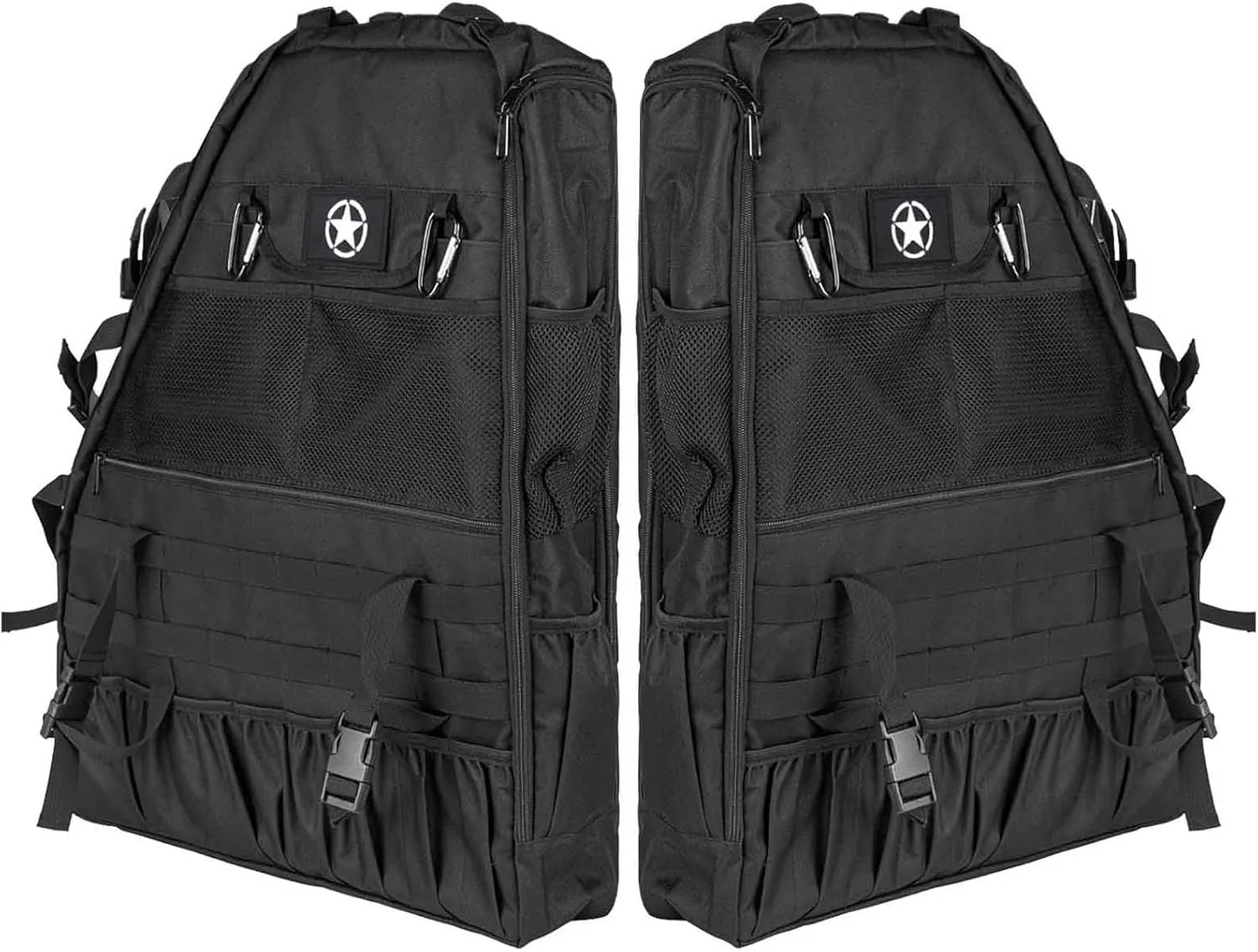Roll Bar Storage Bag Multi-pocket Organizers Star Rear Cargo Cage Bag Saddlebag Compatible with 2007-2024 Jeep Wrangler JKU JLU 4-DOOR(NOT FOR 2-DOOR MODELS)