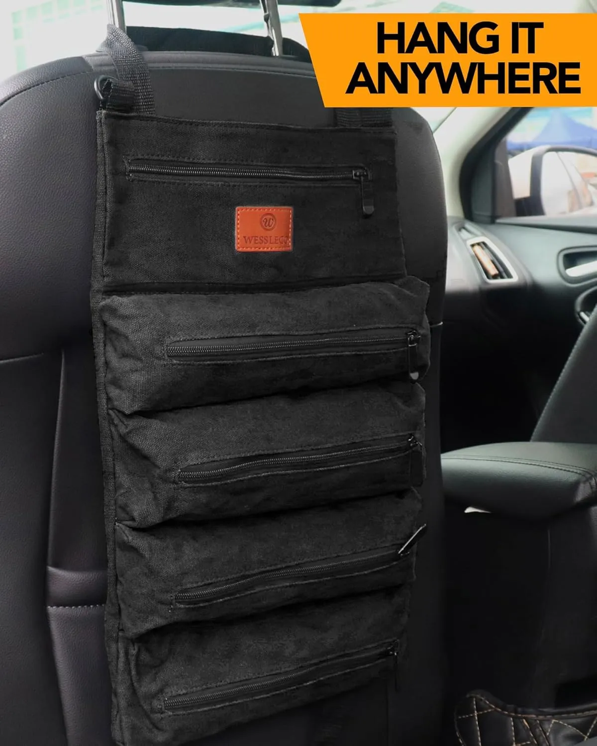 Roll Up Tool Bag, 16OZ Canvas Wrench Roll Up Pouch Multi-Purpose Tool Roll Organize, 5 Zippered Tool Pockets (Black)