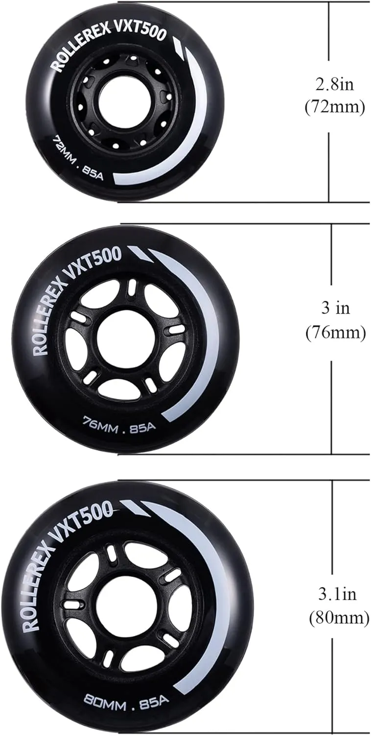 Rollerex VXT500 RipStik Wheels (Multiple Color Options Available) (2-Pack) - Use on Inline Skates, Roller Blades, RipStiks, RipStick Caster Boards, Luggage, Baggage or Wheelchairs (Steel Black) (80mm)