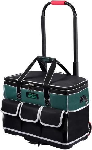 Rolling Tool Bag with Wheels - Tool Tote Storage Organizer Rolling Carry Bag | Large Capacity Telescopic Handle Tool Bags Organizer for Women Men Construction Travel