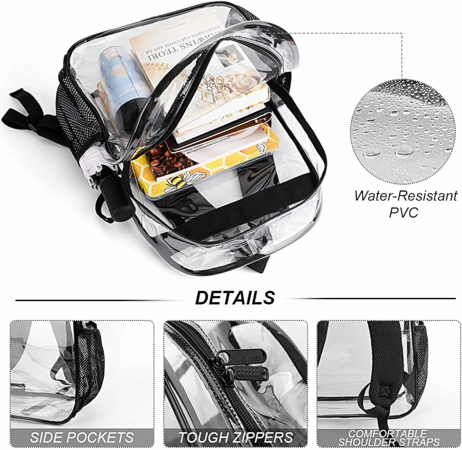 Rose Among Thorns Clear Backpack PVC Water Resistant Flower Valentine Day Hiking Business Travel Transparent Durable Daypack for Women Men 43x32x13cm
