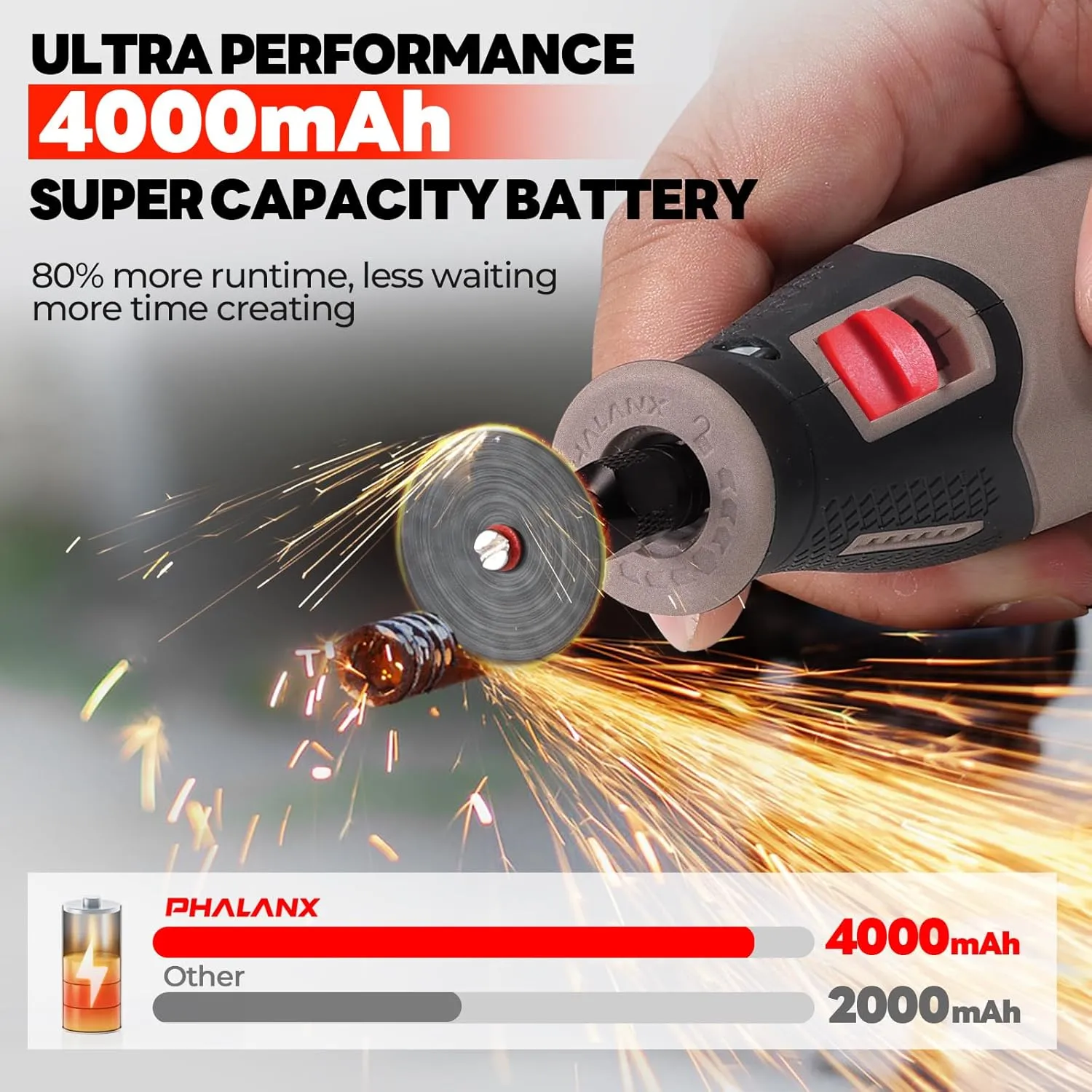 Rotary Tool Kit - 4V Power Rotary Tools, PHALANX Rotary Tool 80PCS Accessories 4000mAh Li-Ion Battery, 9 Speed Adjustment Multi-Purpose Engraver Tool for Wood Cutting Sanding Light-Duty DIY Crafting