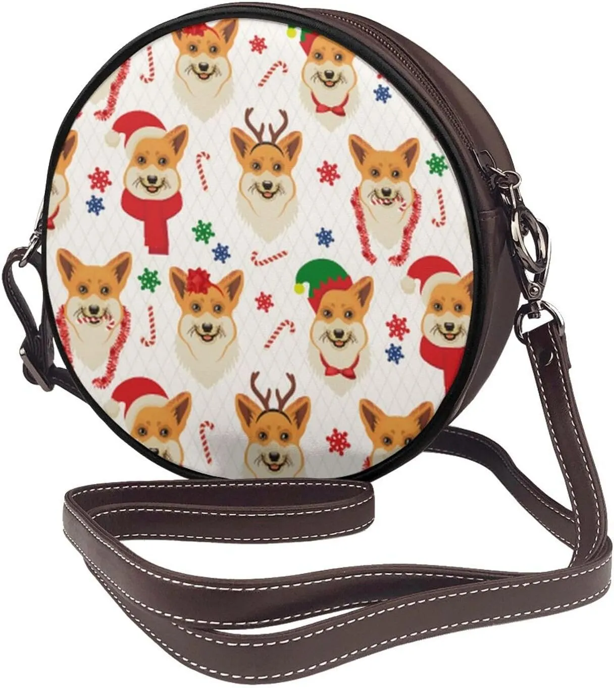 Round Faux Leather Crossbody Shoulder Sling Bag for Women