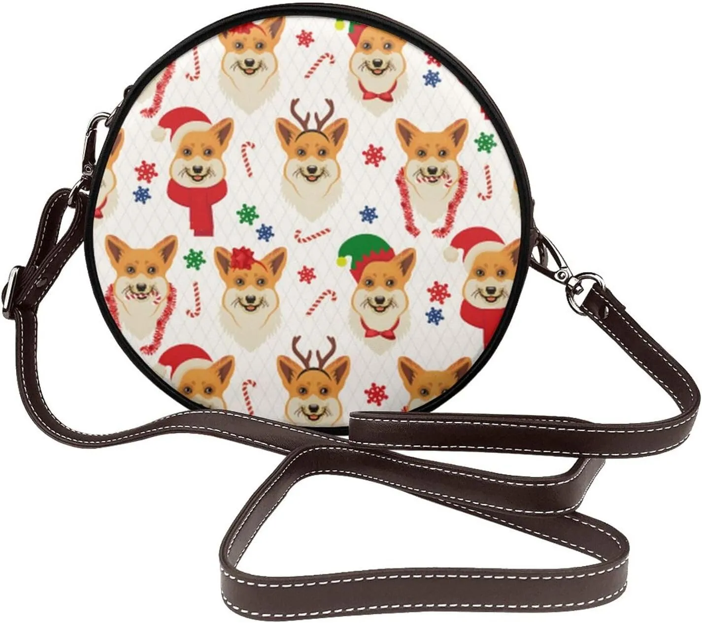 Round Faux Leather Crossbody Shoulder Sling Bag for Women